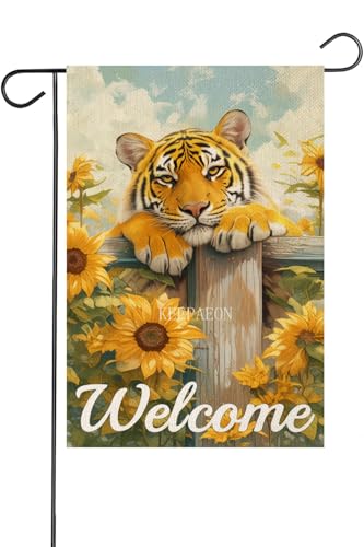 KEEPAEON Sunflower Garden Flag, Tiger Welcome Garden Flag… at Amazon