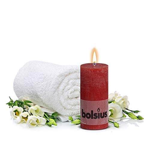 BOLSIUS 6 Pk. Rustic Wine Red Pillar Candles for Party and Wedding 130 X 68mm (Aprox. 5 X 2.75 Inches)