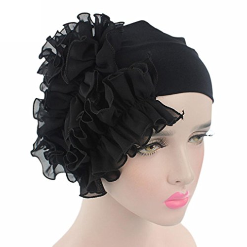 Sunyastor Summer Women Flower Cancer Chemo Hat Beanie Scarf Turban Head Wrap Cap Headband Shower Cap (Black, One Size)