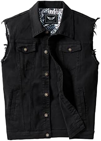 RongYue Men's Casual Button-Down Denim Vest Sleeveless Jacket with