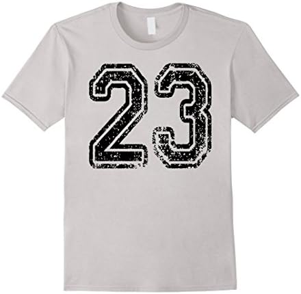 Mens Number 23 T-Shirt - Grungy Sports Team Tees - both sides Medium Silver