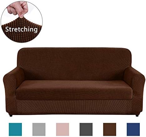 AUJOY Sofa Cover Stretch 2-Piece Couch Slipcover Jacquard Non-Slip Furniture Protector Machine Washable Couch Slip Covers for Living Room (XL Sofa, Dark Coffee)