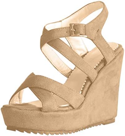 Moonuy✿ Women's Fashion Popular Shoes Womens Fashion Open Toe Wedges Thick Bottom Straps Buckle Shoes Roman Sandals