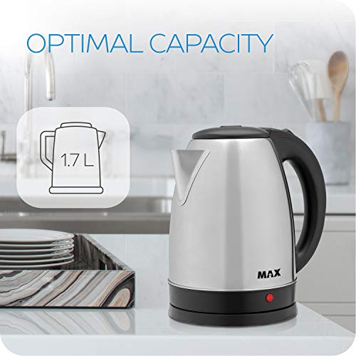 Max, Electric Kettle, 1.7 L, Automatic Lid open, Tea Pot, Fast Boil, Boil dry protection, 1500W power, Stainless steel inside, Auto ShutOff, Min and Max Level inside, Cool touch handle