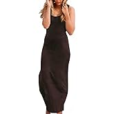 Roselux Women Sleeveless Scoop Neck Striped Maxi Sundresses Loose Racerback Long Dress