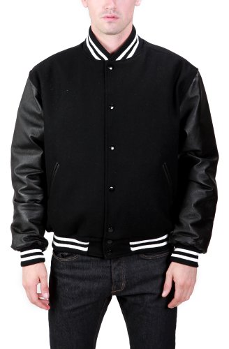 United Face Mens Athletic Wool Varsity Jacket with Leather Sleeves