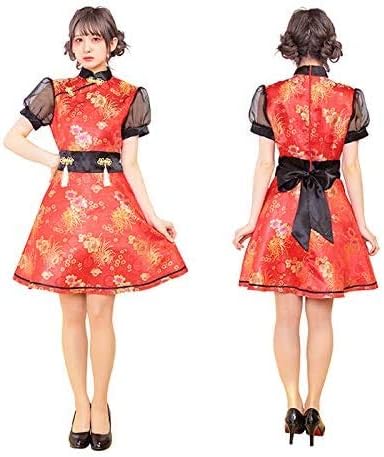 Amazon Co Jp ニーハオチャイナ レッド 赤 刺繍 ミニ ワンピース チャイナドレス チャイナ チャイナ服 半袖 パフスリーブ リボン シースルー チュール 中国 中華風 大人 セクシー かわいい コス コスチューム ハロウィン コスプレ 宴会 忘年会 仮装 衣装 レディース S Cs