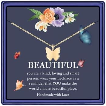 Hidepoo Butterfly Initial Necklace for Teen Girls Dainty 14K