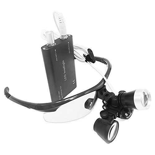 Zgood Portable Surgical Binocular Loupes 2.5X420mm Optical Glass + 3W LED HeadLight (Black)