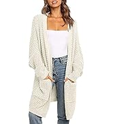 BYSCHAGRL Womens Long Batwing Sleeve Open Front Knit Cardigan Waffle Sweater Outwear with Pockets