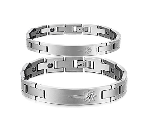 Titanium Stainless Steel Couple Magnetic Bracelet Matching Set Anti-fatigue, Pain-relief, Therapy Power