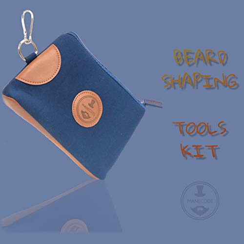 Manecode Beard Shaping Kit - Grooming Tools for Men - Adjustable Lineup Template with built-in Comb, Laser Sharpening Scissors, All in Hygiene Travel Case