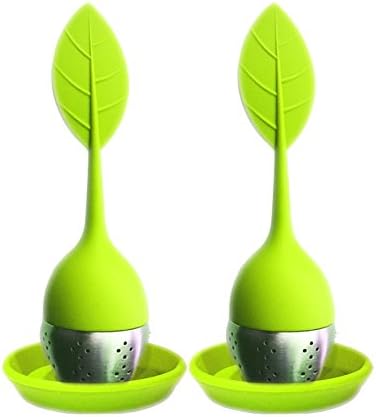 High Quality Silicone Tea Infuser Strainer - Loose Leaf w/ Resting Plate - Reusable (Green 2-Pack)