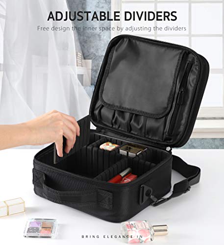 Syntus 2 Layers Travel Makeup Bag with Mirror, Portable Train Cosmetic Case Organizer with Adjustable Dividers Large Capacity for Cosmetic Makeup Brushes Toiletry Jewelry Digital Accessories, Black 4 Syntus 2 Layers Travel Makeup Bag with Mirror, Portable Train Cosmetic Case Organizer with Adjustable Dividers Large Capacity for Cosmetic Makeup Brushes Toiletry Jewelry Digital Accessories, Black