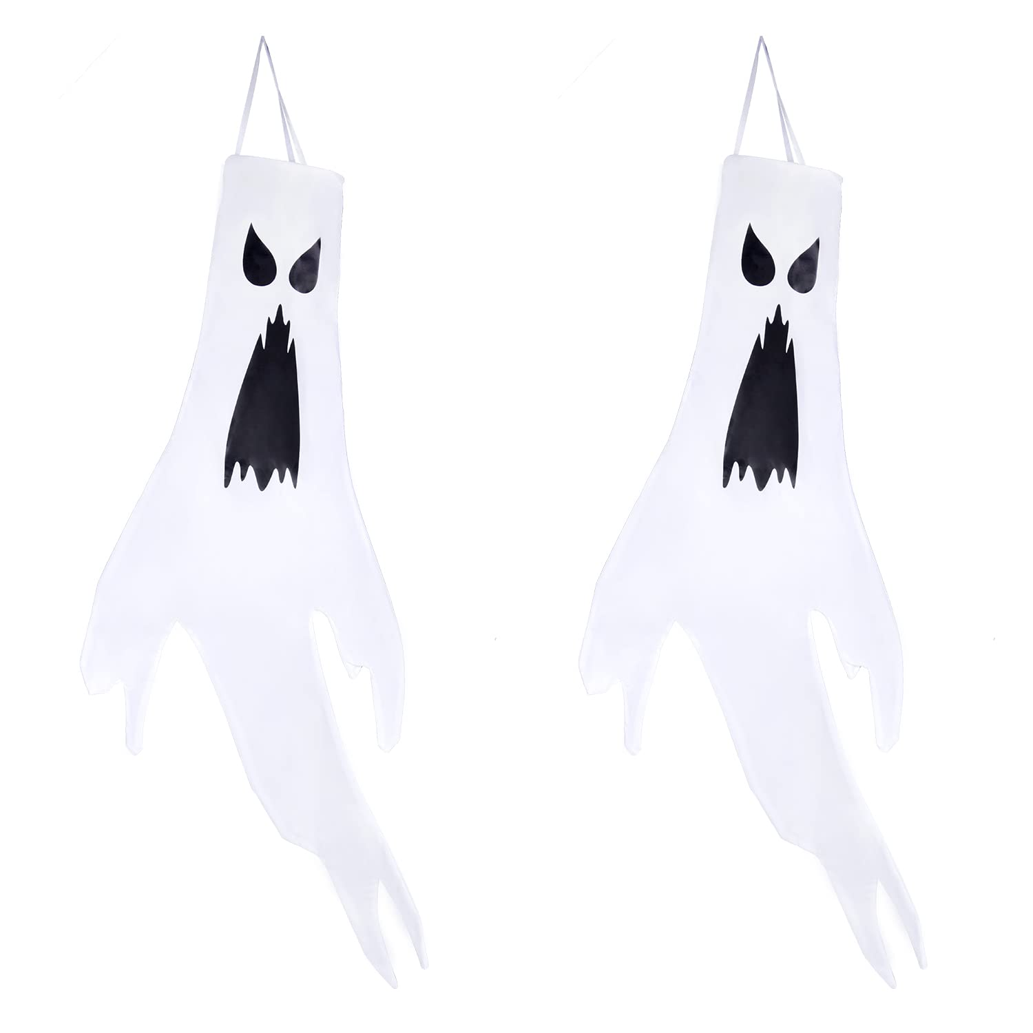 Jomnvo 2 Pieces Halloween Windsocks Flag 43" Large Halloween White Fly Ghost Face Emotional Wind Sock for Home Yard Patio Lawn Garden Halloween Outdoor Hanging Decoration (C)