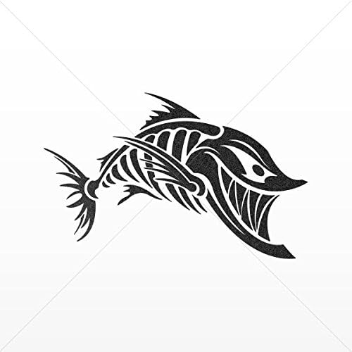 Decals Stickers Angry Fishbone Figure Tablet Laptops Weather Mettalic Black (5 X 3.14 Inches)