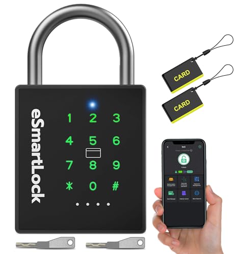 Foxlock Heavy Duty Smart Padlock with Key, Pad Lock with Code Keypad, Weatherproof Bluetooth RFID Keyless Electronic Digital Combination Lock for Gate Outdoor Fence Storage Unit Locker Pool Shed