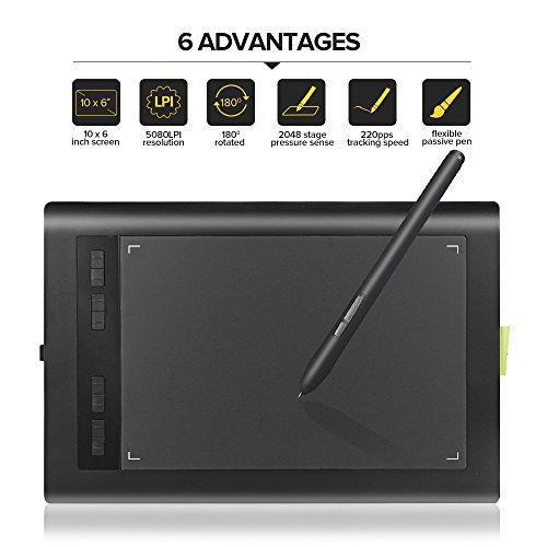 Graphic Tablet AP1060 10 x 6 inch 8 Hot Keys 2048 Level with Battery-free Stylus Passive pen for Windows 10/8/7 &Mac OS,Artist Designer,Amateur Hobbyist,Gift for Kids - Thumbnail 4