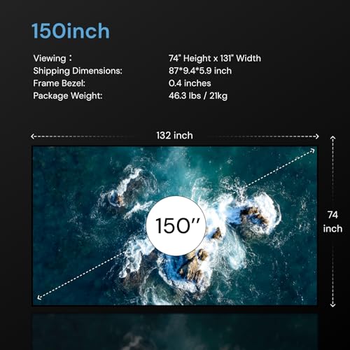 Valerion 150-inch Fixed Frame Projector Screen, 1.3dB Gain, 80% Picture Quality Enhancement, 4K/8K Ultra HD, 3D Compatible, Works with Long Throw, Short Throw & Ultra Short Throw Projectors