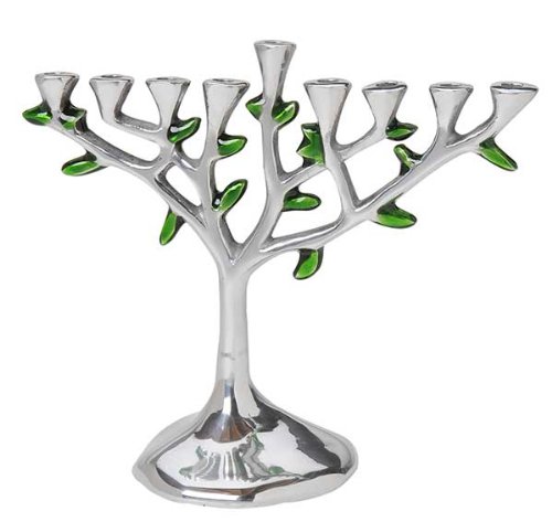 Aluminum tree Menorah with Green Leaves