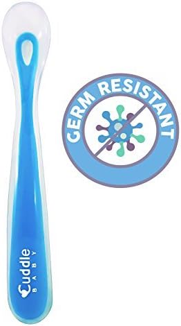 Cuddle Baby Gum-Friendly First Stage Soft Tip Silicone Feeding Spoons for Babies - Blue - BPA, lead, phthalate and plastic free