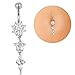 Besteel 14G White Flower Navel Rings Surgical Steel Long Dangle Belly Button Rings for Women Body Piercing