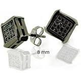 Black On Black Geometric Pave CZ Cubic Zirconia Square Stud Earrings For Men For Women Black Plated 925 Sterling Silver