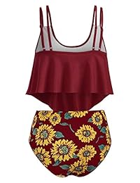 Tankini de cintura alta para dama, talla grande, con solapa de girasol