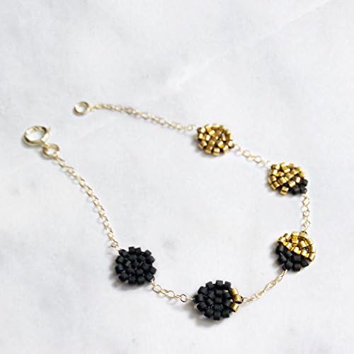 Moon Phase Bracelet, Lunar Phase Bracelet, Black and Gold Bracelet, Gold Filled Bracelet, Beaded Bracelet, Luxe, Modern