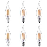6W LED Filament Candle Light Bulb,LED Chandelier Bulb 40W Equivalent,E12 Candelabra Base,Warm White 2700K,Dimmable LED Lights,6 Pack