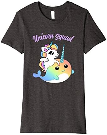 Womens Cute Unicorn Squad t-shirt with Unicorn and Narwhal buddy Large Dark Heather