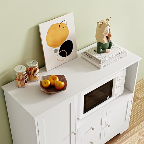 NEBULYN Alacenas para Cocina, Alacenas para Despensa con 2 Cajón, Gran Capacidad, Mueble Aparador para Sala de Estar, Comedor, Oficina, 100X40X82CM(Blanco)