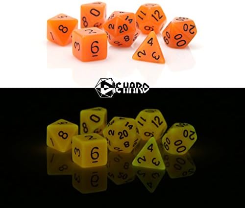 Die Hard Dice Poly RPG 7-Dice Set: Glow-in-the-Dark Orange D4, D6, D8, D10, D10%, D12, D20