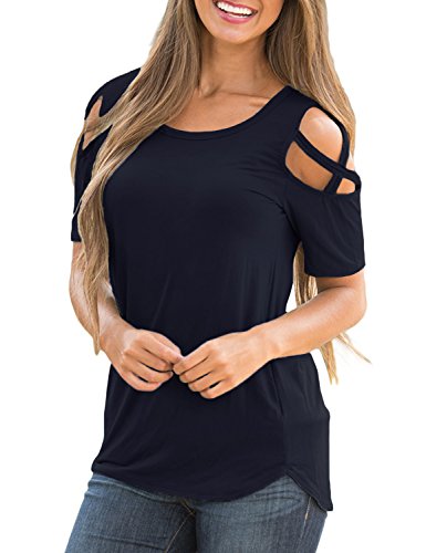 image for Lookbook Store Women's Navy Blue Casual Crisscross Cold Shoulder Short