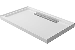 Bathlink Acrylic Shower Base with Left or Right Drain, Single Threshold, Rectangular Shower Pan, Slip-Resistant Textured Surface,Includes Stainless Steel Chrome Trench Cover (white, 48"×32"×4)