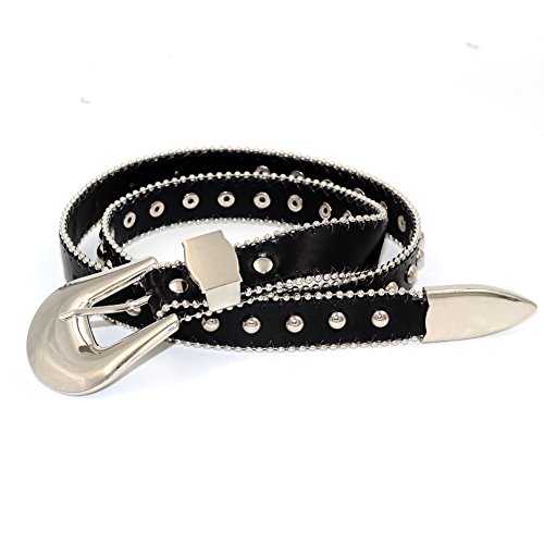 Moyoto women s black stylish carved metal buckle leather belt for…