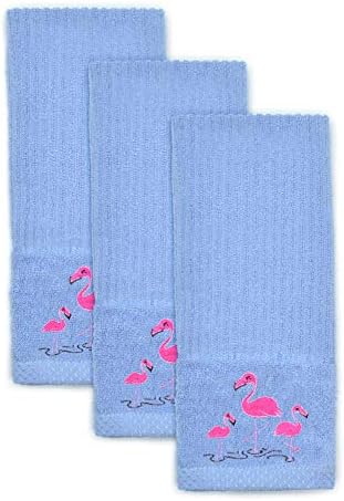 Ashley MillsAshley Mills Woven Embroidered Tea Towels Pack of 3 Large 40 x 70cms Super Absorbent Farm Animals 5 Styles 100% Cotton (Flamingo, Blue)