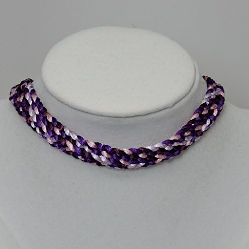 Flat Kumihimo Japanese Braid Choker with Pink and Purple Satin Cord. Hook/Eye Clasp