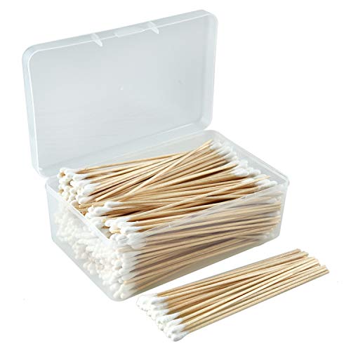 Pomeat 6 Inch Long Cotton Swab Single Tip Gun Cleaning Swabs Wooden in Storage Case for Arts and Crafts, Jewelry, Precision Instruments