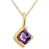 Gem And Harmony 2.00 Carat (ctw) Cusion-Cut Amethyst Pendant Necklace in 14K Yellow Gold with Chain