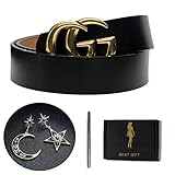 MAKGOT Women's Genuine Leather Belts Casual Thin Belt For Jeans Pants 1.48″ Wide With Vintage Buckle For Women and Men (Style 1(Belts + Earring), 110cm/43.3'', pants size 29''-34'')
