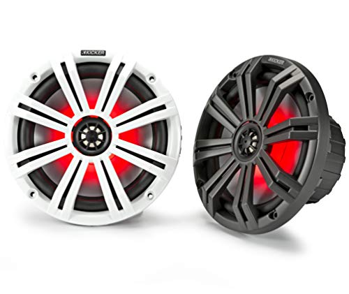 Kicker KM8 8-Inch (200mm) Marine Coaxial Speakers with 1-Inch (25mm) Tweeters, LED, 4-Ohm,Charcoal and White Grilles
