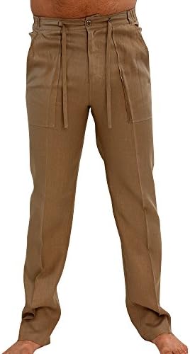 Shelers Men's Drawstring Casual Beach Trousers Linen Summer Pants Casual Trousers Linen Pants