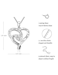 Colgante de plata de ley con diseño de corazón con texto en inglés "I Love You to The Moon and Back", 18.0 in