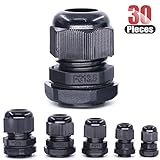 Hilitchi 30 Piece Nylon Plastic Waterproof Adjustable 3.5-13mm Cable Glands Joints Cable Gland - PG7, PG9, PG11, PG13.5, PG16