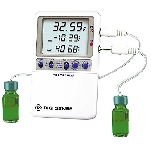 Digi-Sense Calibrated High-Accuracy Fridge/Freezer Thermometer, 2 Bottle Probes