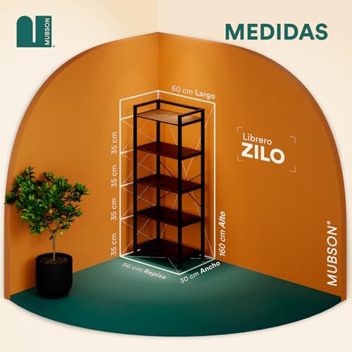 MUBSON Librero con Diseño Industrial con 5 Repisas para Estudio, Sala o Recamara de Madera MDF. Estante Alto de 160 cm para Decoración. Librero para Niños. Bookshelf. Bookshelves Wood (Café)