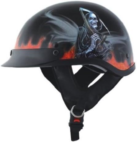 Grim Reaper DOT Approved Half Motorcycle Helmet - Reaper IN Flames-Large