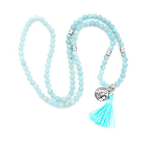 Mala Beads Bracelet, Buddhist Mala Prayer Beads, Buddha Bless Me Statement Necklace (Amazonite)