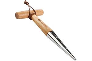 RainboWiner Garden Hand Dibber with Measurements, Bulb Planter Tool - 11 Inch Wooden Handle Stainless Steel Handheld Gardening Dibbler for Garlic Tulip Daffodil Vegetable Seed Planting
